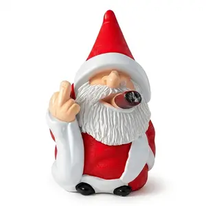 Funny Middle Finger Garden Gnome Statue 7.8” – Naughty Red Gnome with Cigar, Outdoor Lawn Decor, Funny Home Decoration, Prank Gift Idea