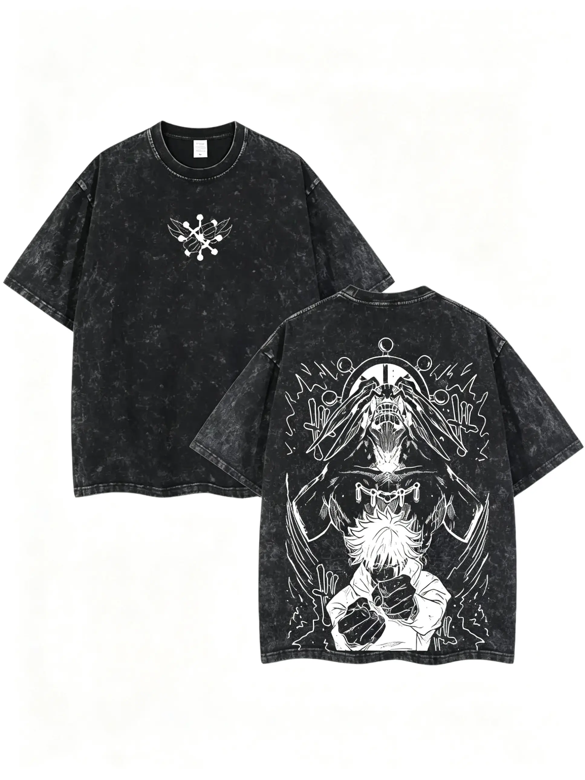 Retro Heavy Megumi x Mahoraga Shikigami Jujutsu Kaisen Anime Double Printed Vintage Oversized Washed Tee Unisex Oversize Anime Manga Acid Washed Lightweight Cotton T-Shirt Wash Gift For Anime Fan, Anime Lover Shortsleeve Streetwear