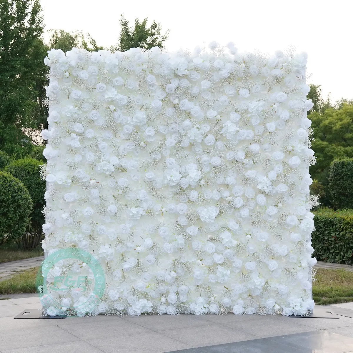 8Ft*8Ft 3D Fabric Artificial Gypsophila Flower Wall Rolling Up Curtain Wall,Baby’s Breath Floral Wall Decor Decorative Silk Fruit Plants
