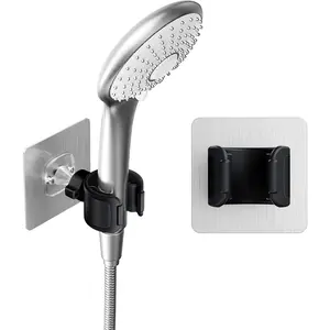 Adjustable Wall Mounted Shower Head Holder, Strong Adhesive & Drilling 2 Installation Methods, 360° Swivel Handheld Shower Wand Holder for RV Kids’ Bathroom Shower Accessories Black