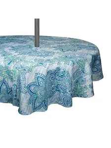 Design Imports Watercolor Paisley Tablecloth w/Zipper - 60" Round