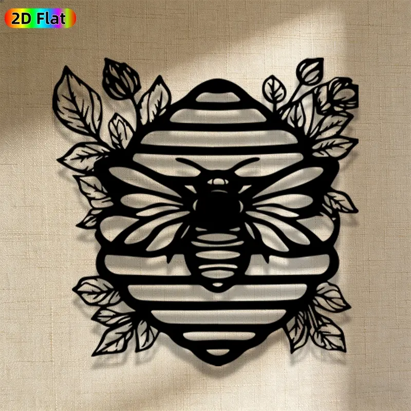 1pc Romantic Bee with Leaves Metal Wall Art, Romantic Bee with Leaves Statue Mural, Iron Craft, Perfect for Bedroom, Boudoir, Love Alcove Decor, Intricate Craftsmanship, Artistic Metalwork, Valentine's Decor, Ideal Gift for Nature Lovers