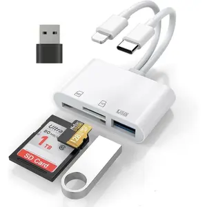 6-in-1 SD Card Reader for iPhone/iPad/Android - Lightning & Type-C & USB , USB Plug and Play Adapter for Camera, Dashcam, Photo Transfer-No App Needed
