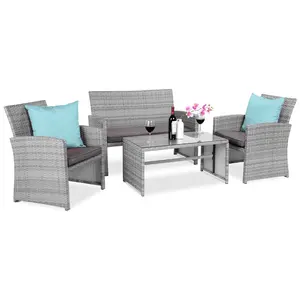 Best Choice Products 4-Piece Outdoor Wicker Patio Conversation Furniture Set w/ Table, Cushions