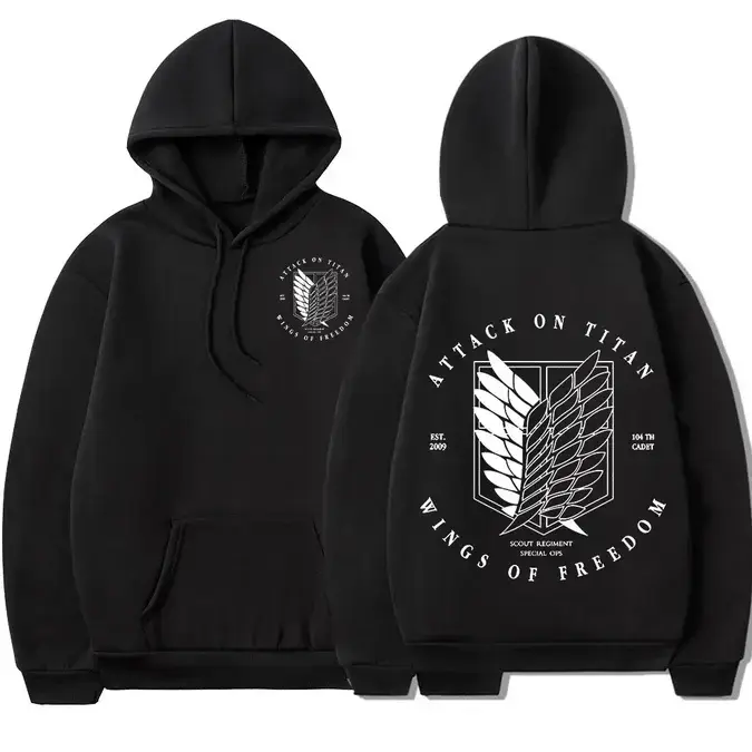 Attack On Titan Wings Of Freedom Hoodie Scout Regiment Anime Core Pullover Eren Yeager Survey Corps Manga Graphic Streetwear Boxy Fit Dark Grunge Black Sweatshirt Unisex Anime Fan Gift Top