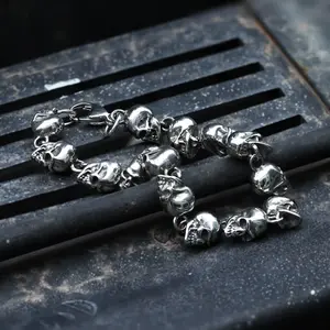 GTHIC Gothic Skull Head Link Stainless Steel Bracelet Biker Jewelry for Men Daily Wear Fashion Accessory