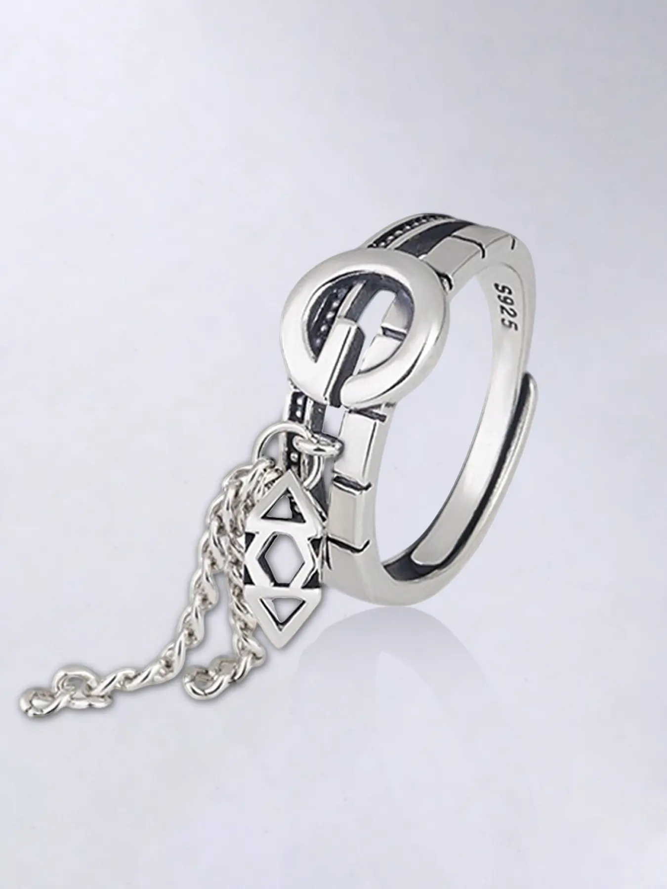 S925 Sterling Silver Heart Letter Fringe Ring for Women, Vintage Adjustable Chain Ring, Trendy Personalized Initial Dainty Jewelry, Valentine's Gift Birthday Gift for Her, Fashion Promise Ring, Adjustable Initial Rings