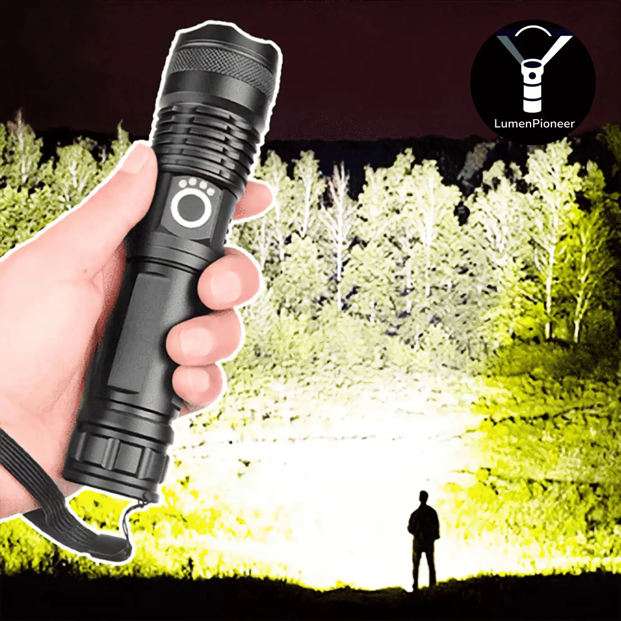 LumenPioneer Ultra Bright LED Rechargeable Flashlight - 5-Mode High Lumens, IP67 Waterproof, Ideal for Emergencies and Camping