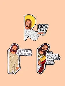 3pcs/set Jesus & Quotes Enamel Pins, Unique Design Zinc Alloy Fashion Bag Accessories, Ideal Gift, Casual Cartoon Style, All Seasons, Fashion Accessory