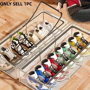 [1pc PVC Shoe Organizer Box] 1pc Contemporary Transparent PVC Shoe Organizer Box with 2 Windows & Mesh Sides - Under Bed Storage for Sports Shoes & High Heels, Multi-Purpose Durable Rectangular Shoe Rack, Modern Aesthetic | Sturdy Construction