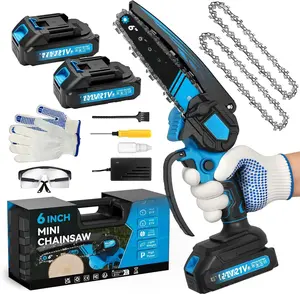 Mini Chainsaw, 6 Inch Mini Chainsaw cordless,21V with 2   Portable Handheld Small Chain  Use for  , Tree Trimming Handheld , Home and Garden Tool (Bluce)