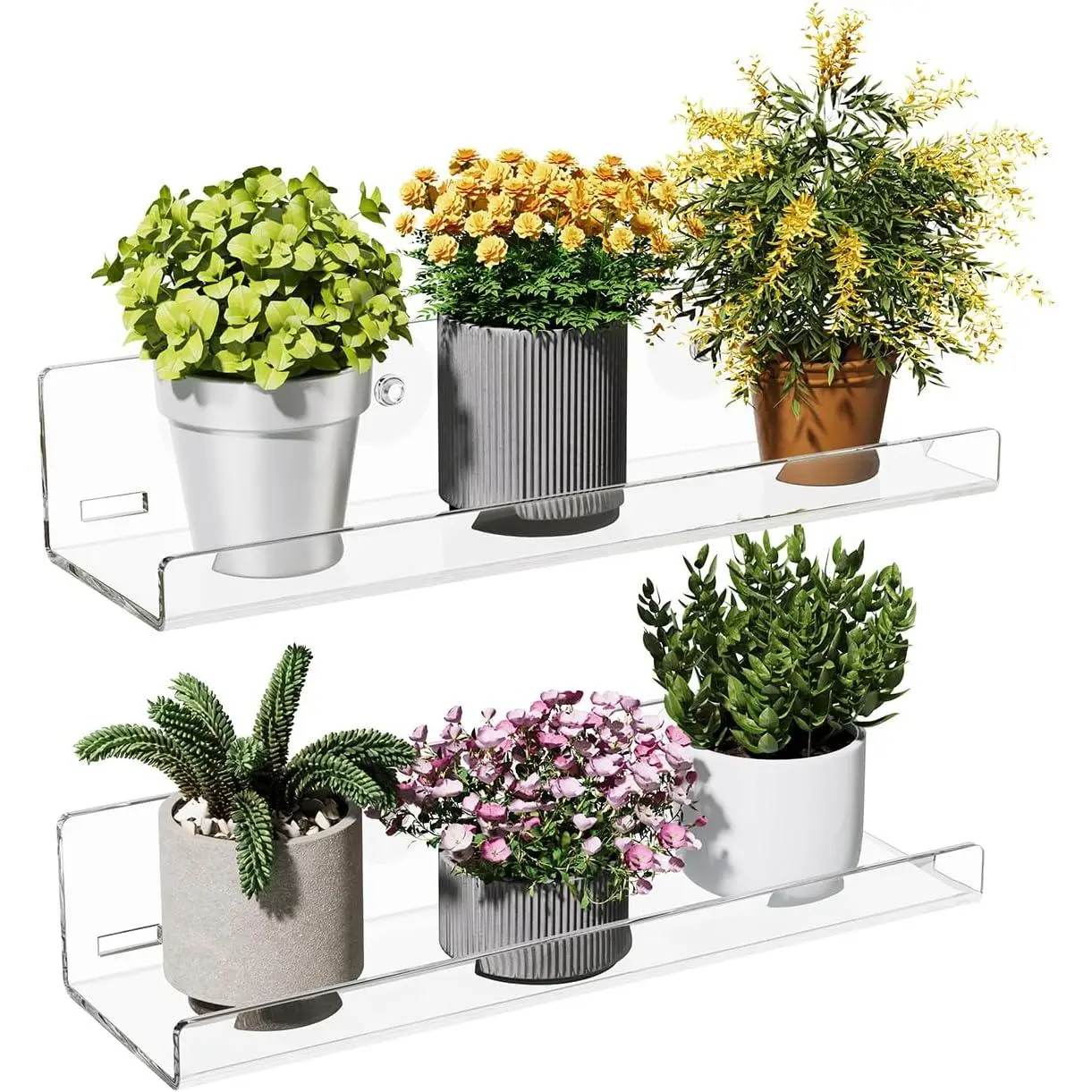 Sumerflos 2 Pack Window Shelves for Plants, Clear Acrylic Suction Cup Shelf, Window Sill Extender Floating Shelves for Indoor Plant, Flowers, Succulents, Seed Starter Pots