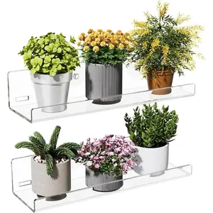 Sumerflos 2 Pack Window Shelves for Plants, Clear Acrylic Suction Cup Shelf, Window Sill Extender Floating Shelves for Indoor Plant, Flowers, Succulents, Seed Starter Pots