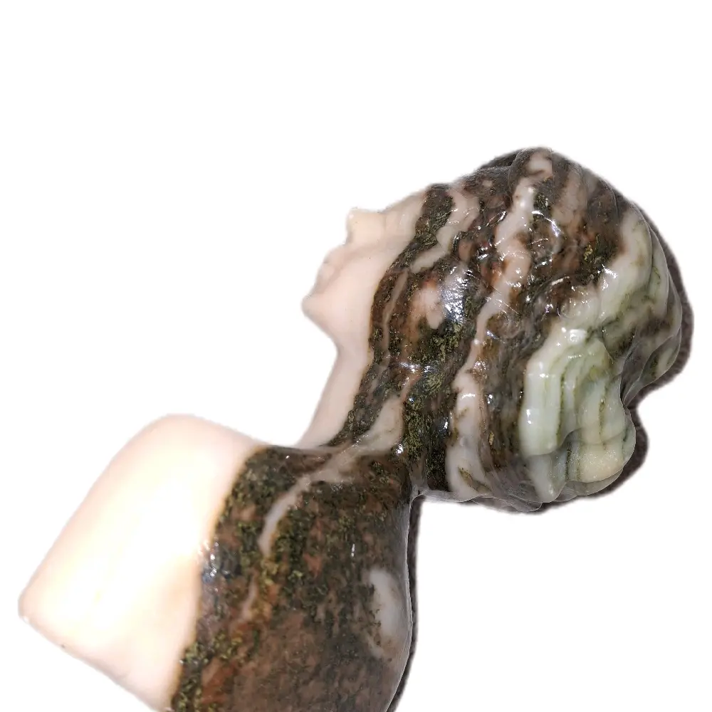 Jade Crystal Carved Woman Bust Figurine, Glossy Finish, Multicolor Decorative Art Piece
