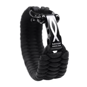 Savior Survival Gear Paracord Bracelet with Stainless Steel Adjustable Shackle (Black 9)