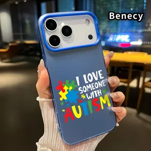 Autism Puzzle Love Pattern Phone Case for iPhone 17 16 15 14 Pro Max 13 12 11 XR XS Plus Air E Shockproof Anti-Scratch Durable PC Back Protective Cover Cellphone Protective