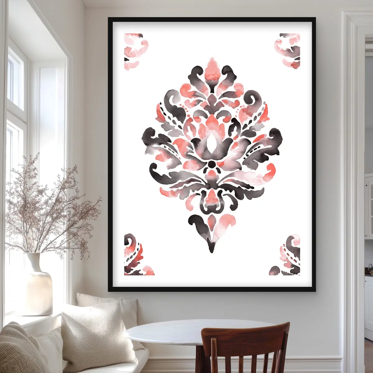212 MAIN 36x48 in. Coral Baroque Ornament Framed Matted Photo Print Wall Art - Artistic Modern Home Decor, Living Space Accents, Room Aesthetic