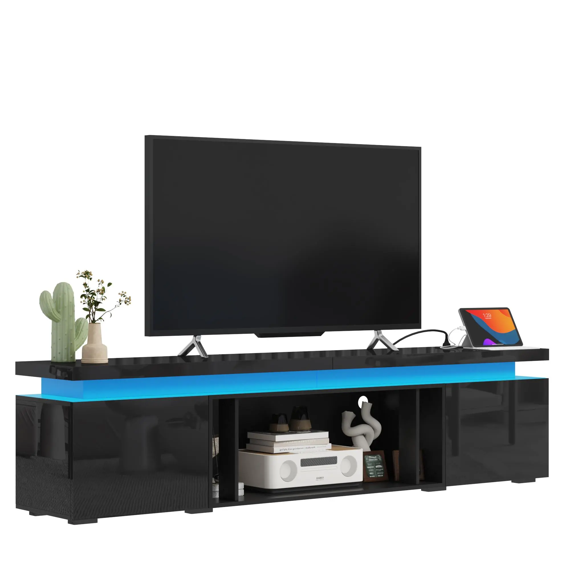 Black TV Stand (Without Fireplace)