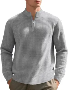 Men's High-Quality Polyester Plaid Casual Pullover Sweater, Sweatshirts, Half-Zip Design, Perfect for Spring & Fall, Available in Multiple Colors and Sizes