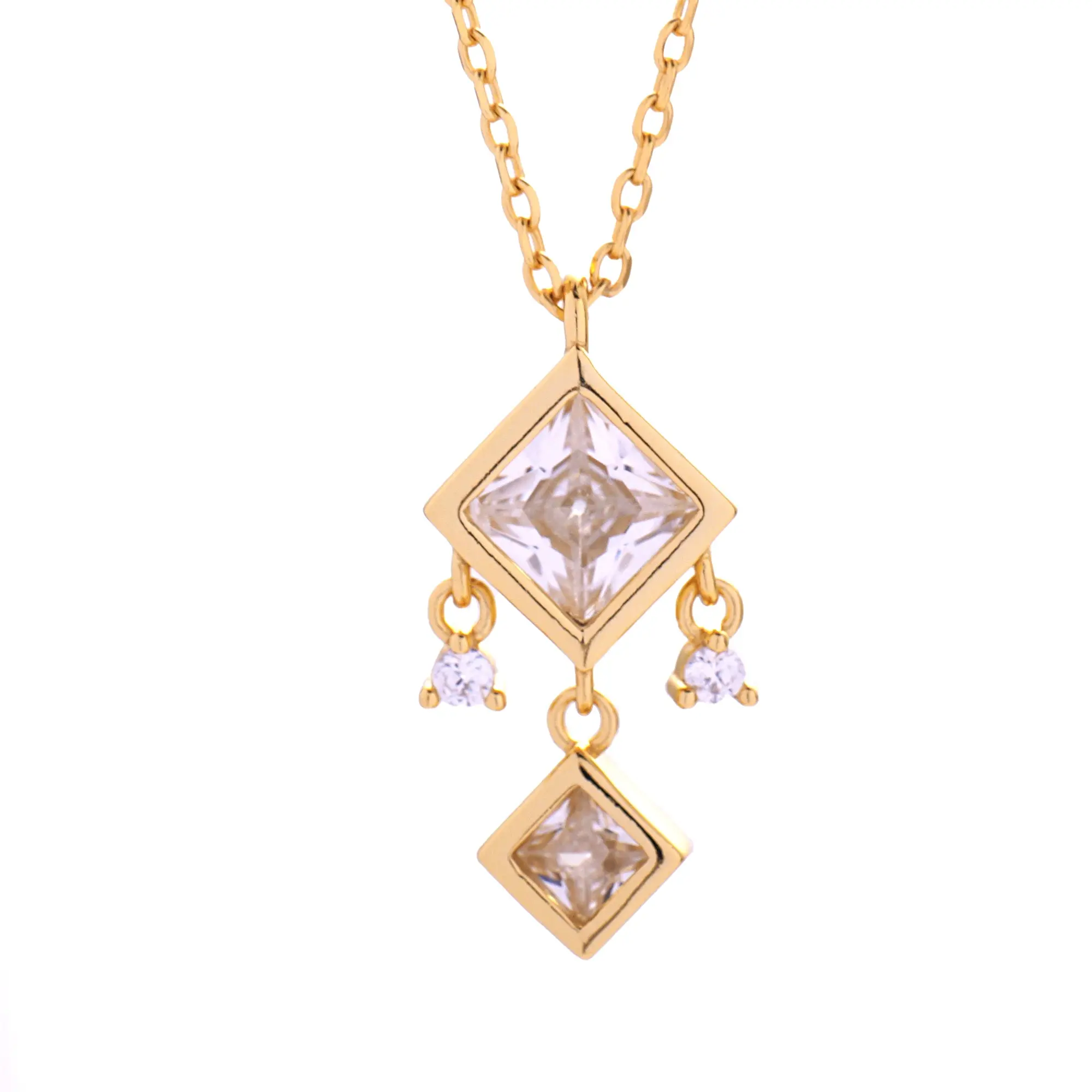 Princess-Cut CZ Dangle Necklace - 925 Sterling Silver - Minimalist Bridal Jewelry