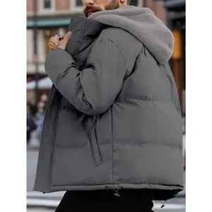 Men's flannel hooded cotton jacket Thick and warm windproof bread jacket for autumn and winter Plush lined hooded thick cotton jacket