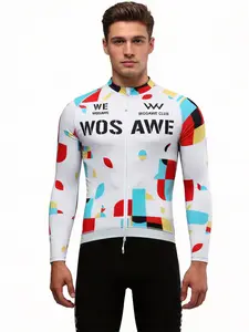 WOSAWE Mens Cycling Jersey with YKK Zipper Moisture Wicking Striped Long Sleeves Bike Shirts Reflective Logo 3 Back Pockets