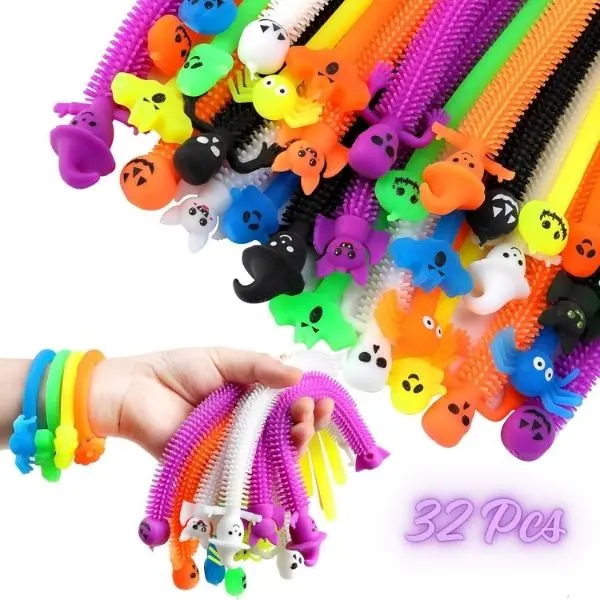 Halloween Party Favors 32PCS, Halloween Stretchy Fidget Toys, Sensory Stretch Strings, Halloween Goodie Bag Fillers, Stress Relief Toys for Kids