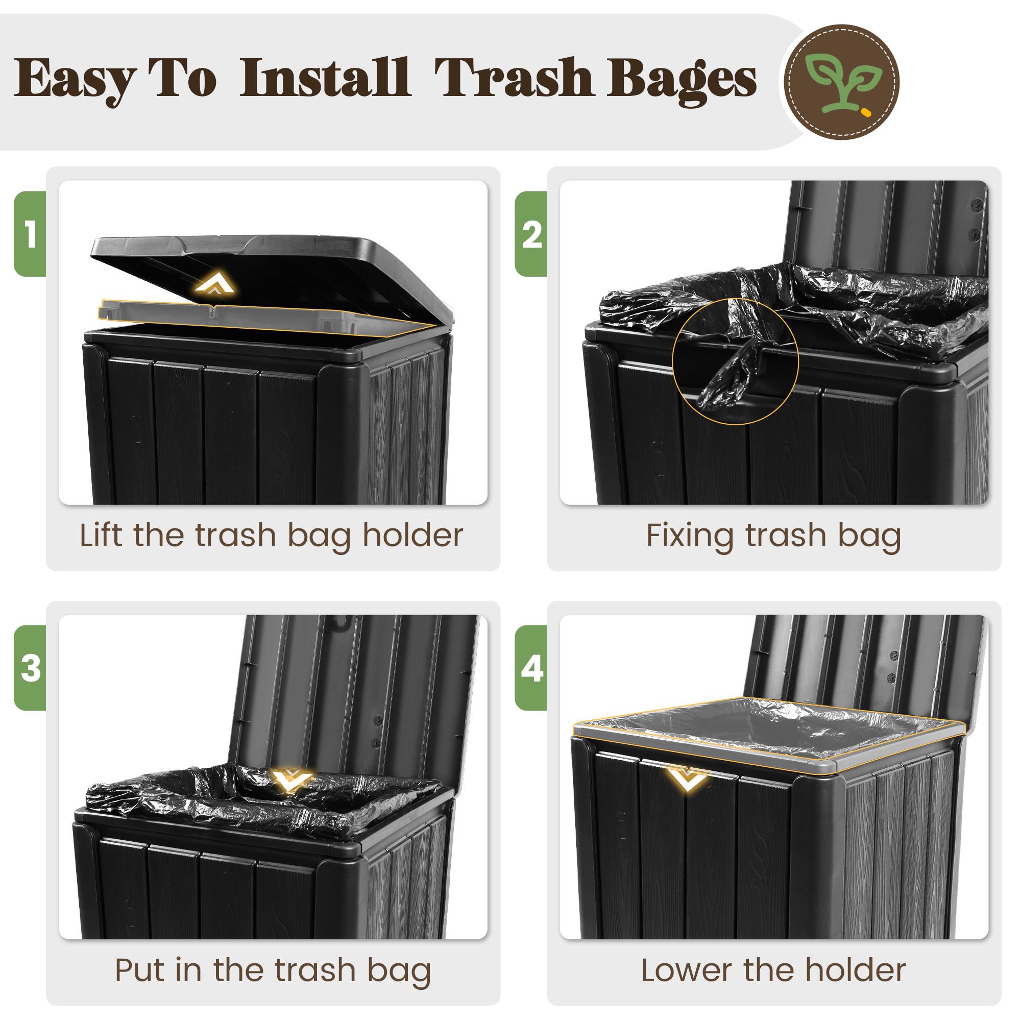 Outdoor Trash Can with Lid Waterproof Resin Garbage Can with Tiered Lid Outside Trash Bin for Patio Kitchen Backyard or Deck RIWENGO