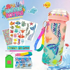 Cartoon sticker decorative water bottle kit, DID water bottle. Use mermaid diamond painting crafts 600ml summer plastic drink water bottle water cup fun to decorate your own craft gifts