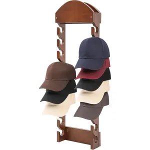 Wooden Hat Racks for Baseball Caps, Wall Mounted Baseball Cap Display Racks, Vertical Hat Storage Organizer, Double Row, 20 Slots for Door Bedroom Living Room Entryroom (12 Drilling Hole)