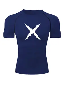 Scar Print Short Sleeve Compression Shirt for Men, Gym Workout Running Sporty Tees, Moisture Wicking Tee, Summer Quick-Dry Breathable Round Neck T-Shirt, Tight Fit Undershirt Baselayers, Athletic Style Activewear