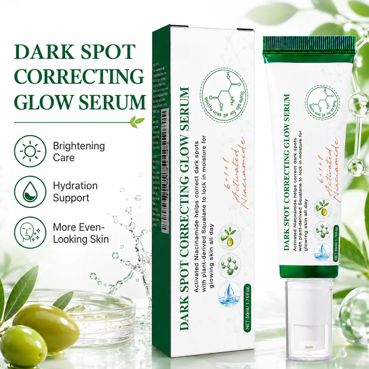 Brightening Face Serum 50ml – Niacinamide & Vegan Squalane, Daily Moisturizing Care for Dark Spot Appearance, Hydration and Radiant-Looking Skin