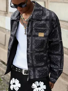 Men's Streetwear Retro Print Jacket, Fashion Men's Outerwear, Casual Wear, Patchwork Plaid Design, Comfortable Fit, Loose, All Seasons