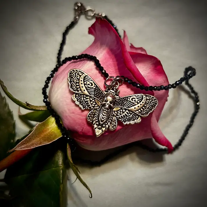 exquisite jewelry - Death-Head Hawkmoth Pendant, on a Black Diamond Necklace