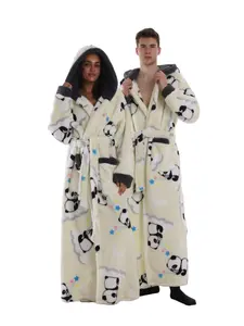 New Autumn Winter Lazy Blanket TV Throw Outdoor Warm Hooded Home Wear Loungewear Pure Color Print Long Sleeve Thick Couple Hoodie Robe Bathrobe Nightwear