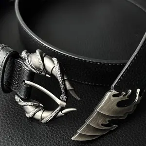 Trendy retro personalized metal buckle new belt, punk style for men and women, niche black versatile fashionable simple belt