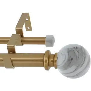 MERIVILLE 1-Inch Diameter Double Window Treatment Curtain Rod, White Marble Ball Finial