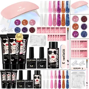MOROVAN 1OZ 30g Poly Gel Nail Starter Kit: Large Capacity Poly Nail Gel Kit with UV Light - Clear Pink Poly Extension Gel for Beginners with Everything All In One Poly Gel Kits for Nail Manicure Starter