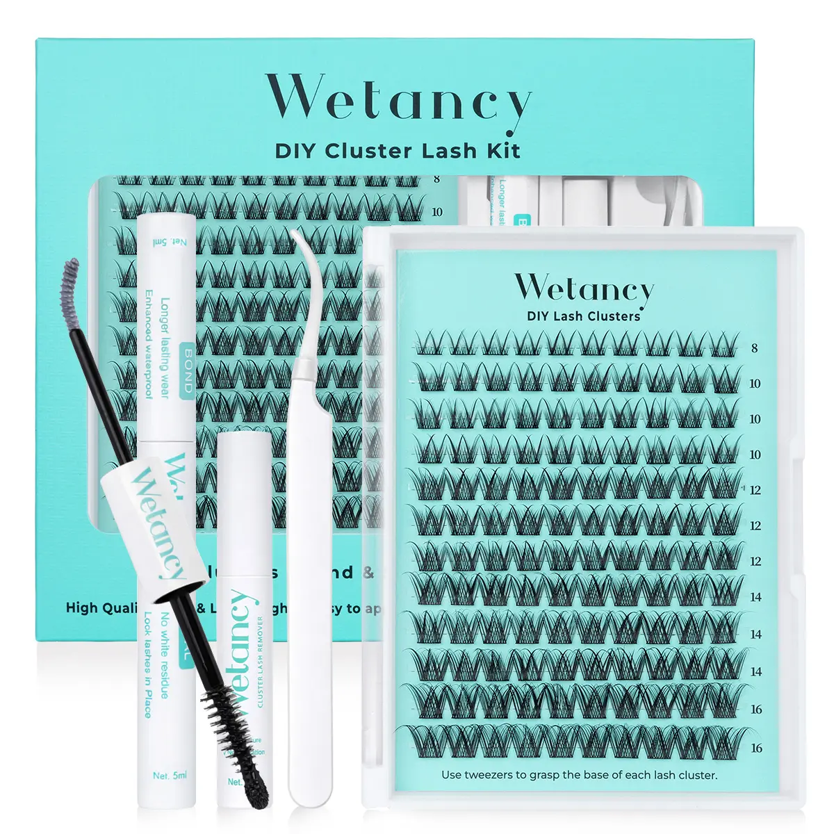 Wetancy Manga Lash Extension Kit - Manga Cluster Lashes with Waterproof Long-Lasting Bond, Soft Fluffy Lashes for Beginners