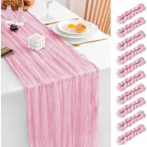 10 Pack Pink Table Runner 21x120 Inch Light Pink Cheesecloth Table Runner 10FT Boho Gauze Table Long Cheese Cloth Table Runner Semi Sheer for Wedding Bridal Baby Shower Party