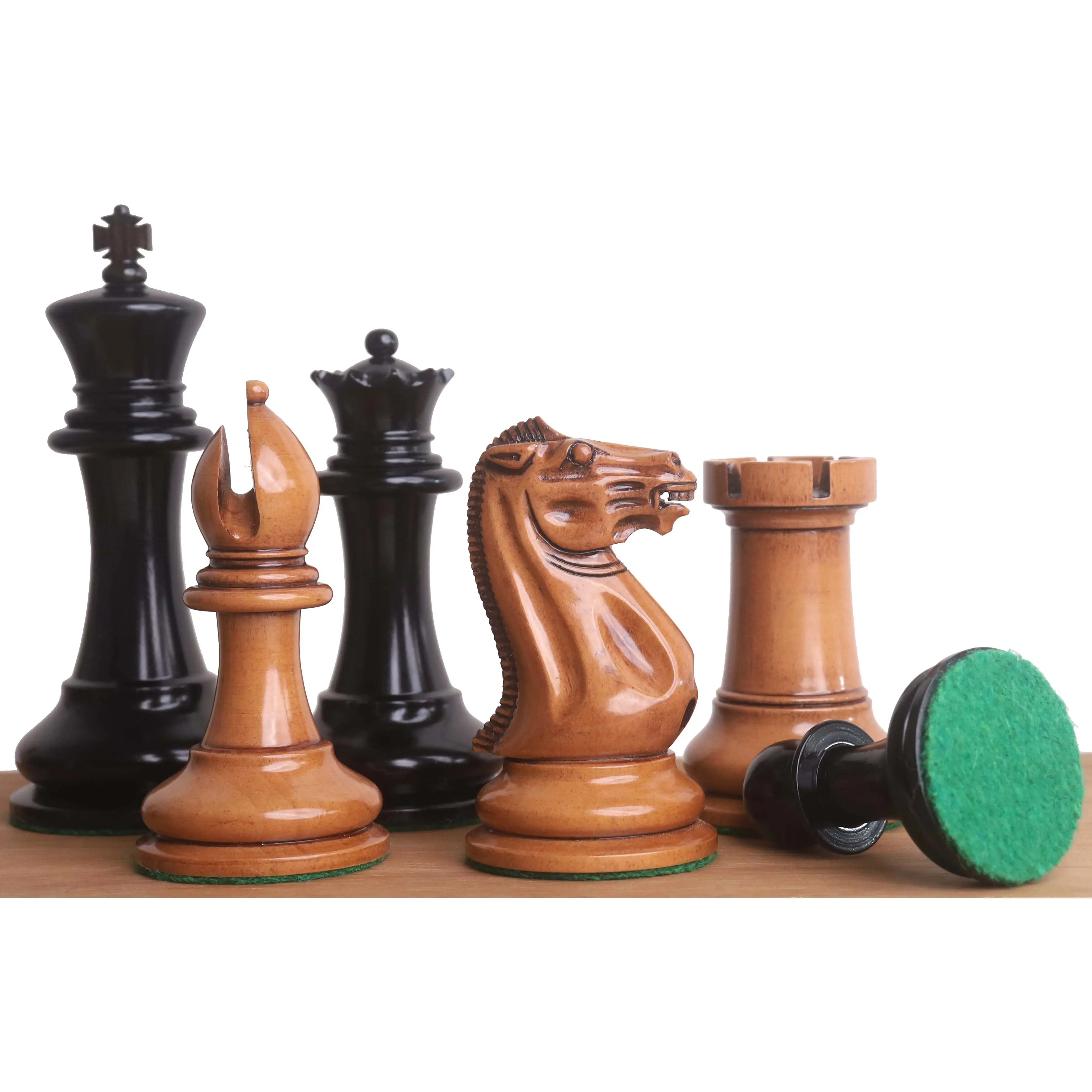 Slightly Imperfect 1849 Original Staunton Chess Set - Chess Pieces Only - Distress Antiqued Boxwood & Ebony - 4.5" King