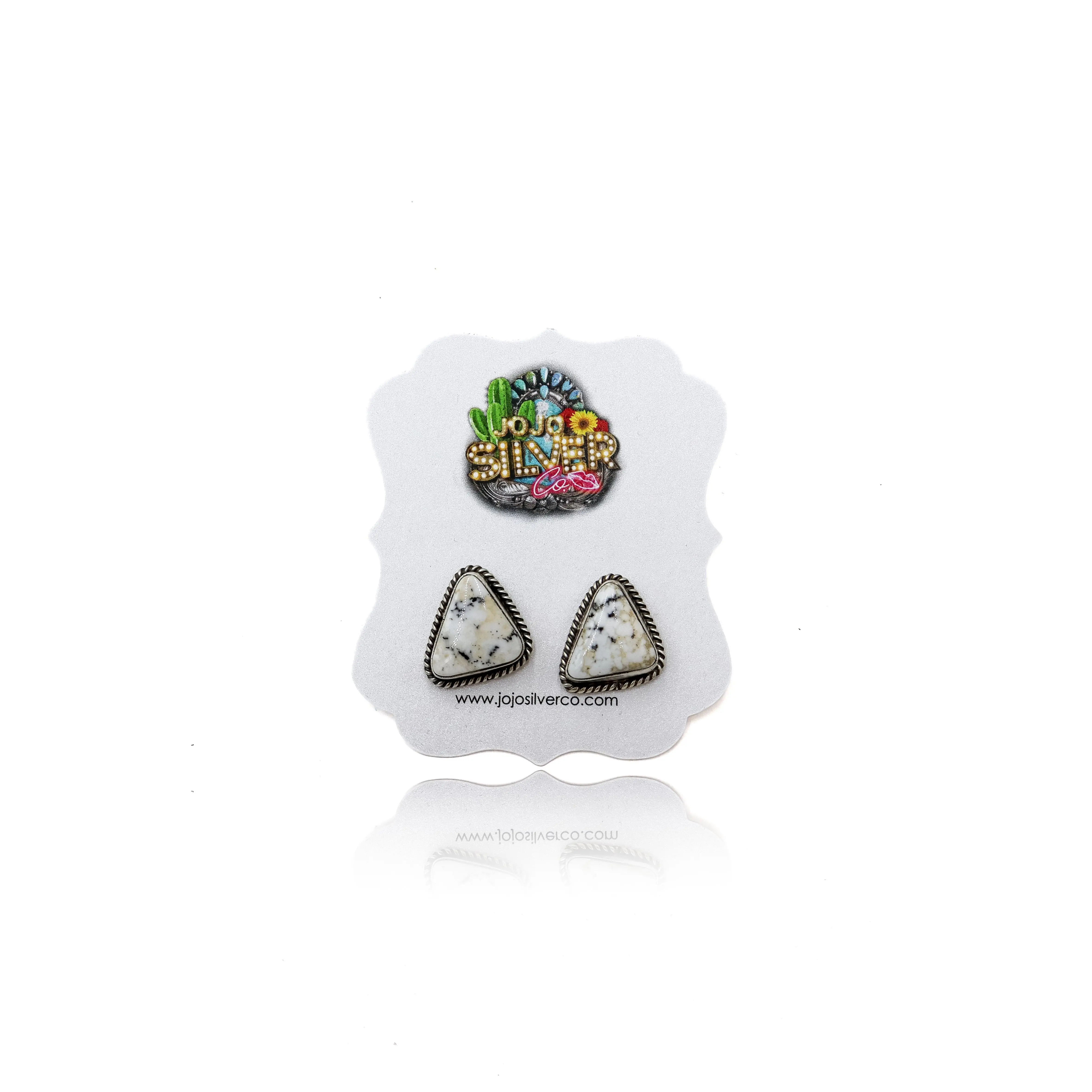 Unisex Adults' Magnesite Free Form Stud Earrings - Post Back-Top, 1" L x 5/8" W, Hallmarked Stamped Silver Jewelry Accessory, Handmade by Navajo Artisan, Jojo Silver Co. Artisans