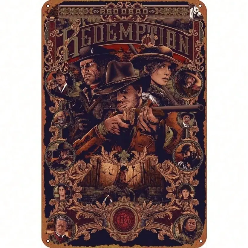 Aluminum Vintage Style Metal Decorative Sign for Red Dead Redemption Game Poster, Man Cave Wall Decor for Bedroom Kitchen Bathroom and Living Room Home Decoration Wall Art Plaque and Sign
