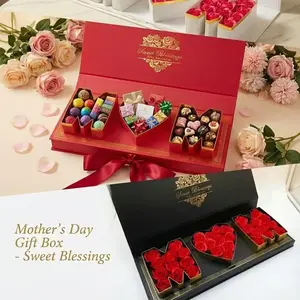 Luxury Empty Mom Gift Box with Rose Insert, Mother's Day Gift Packaging, Elegant Keepsake Box for Flowers, Jewelry & Presents