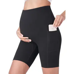 Women's Maternity Yoga Shorts Over The Belly Bump Summer Workout Running Active Short Pants with Pockets 5"/8"