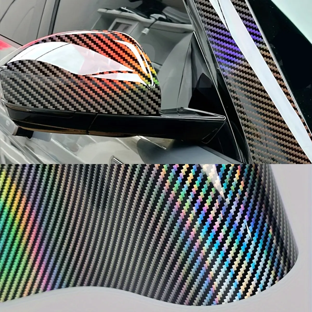 Laser Carbon Fiber Car Vinyl Wrap Film, Self-Adhesive Waterproof Car Sticker, Scratch-Resistant Interior Exterior Decoration