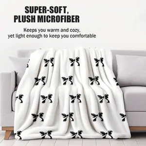 Simple black and white bow print blanket, Soft Cozy Blanket, Soft Warm Blanket, Soft Comfy Blanket, suitable for office rest, camping, bedroom and other scenes, perfect for gifts