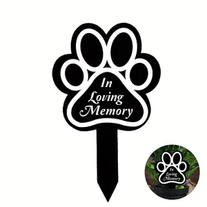 Paw Print Garden Stakes Acrylic Plaques, Sympathy Gifts for Loss of Dogs & Cats, Outdoors Yard Decor, Grave Marker for Cemetery Memorial Gifts