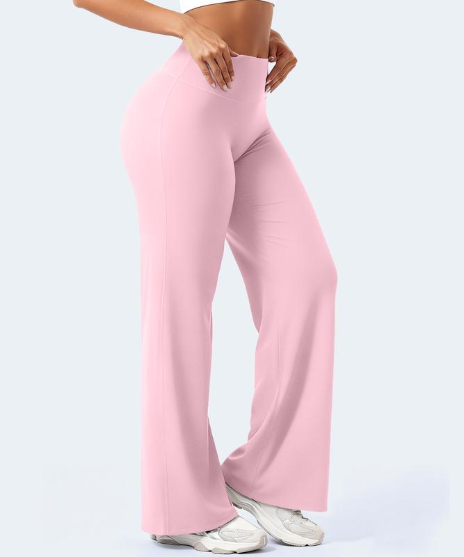 GYMSPT Straight Leg Bottoms High Waisted Casual Pants No Front Seam Comfortable & Elastic Yoga Pants Wide Leg Gym Outdoor Sports Wear Flattering Figure