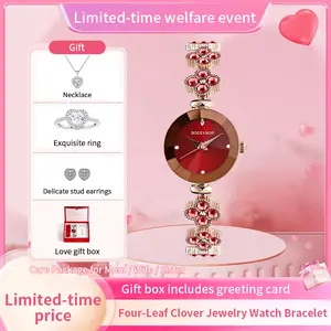 【 Perfect Gift 】 Women's Luxury Watch 4-piece Set: Heart-shaped gift box packaging design, including a ring, necklace and earrings